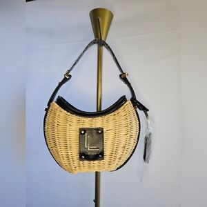 Loulu Chic Black & Tan Woven Wicker Shoulder Bag Crossbody